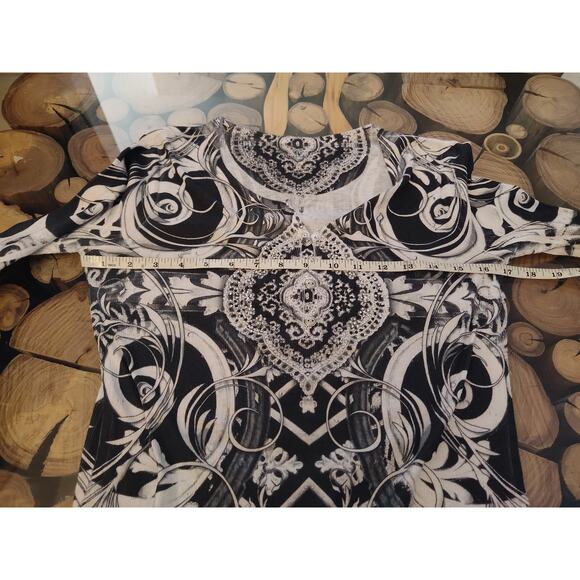 Style & Co petite embellished scroll shirt bling Henley 3/4 sleeve Small PS - Picture 3 of 8